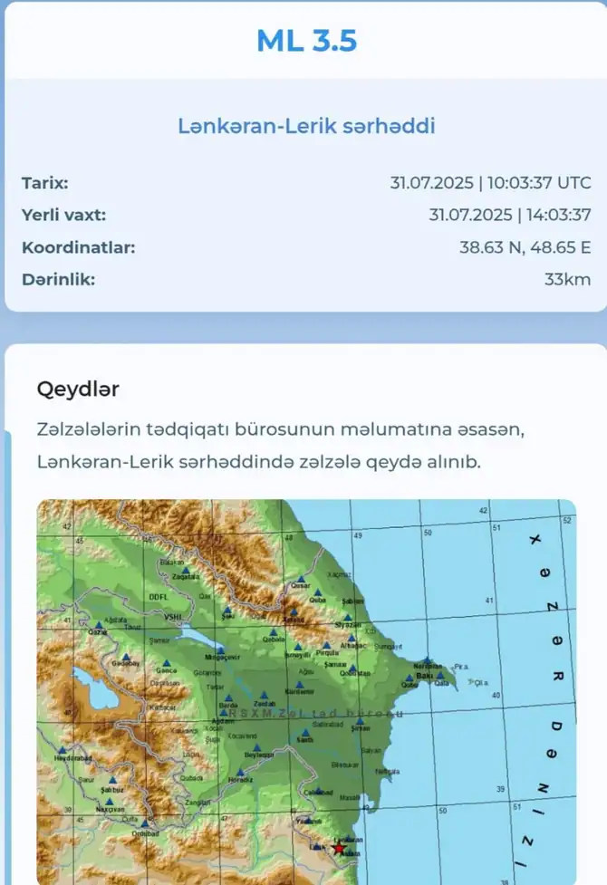 Azərbaycanda növbəti zəlzələ baş verdi