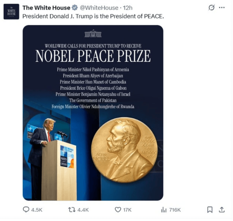 Trampın Nobel Sülh Mükafatı arzusu: Beynəlxalq dəstək artır